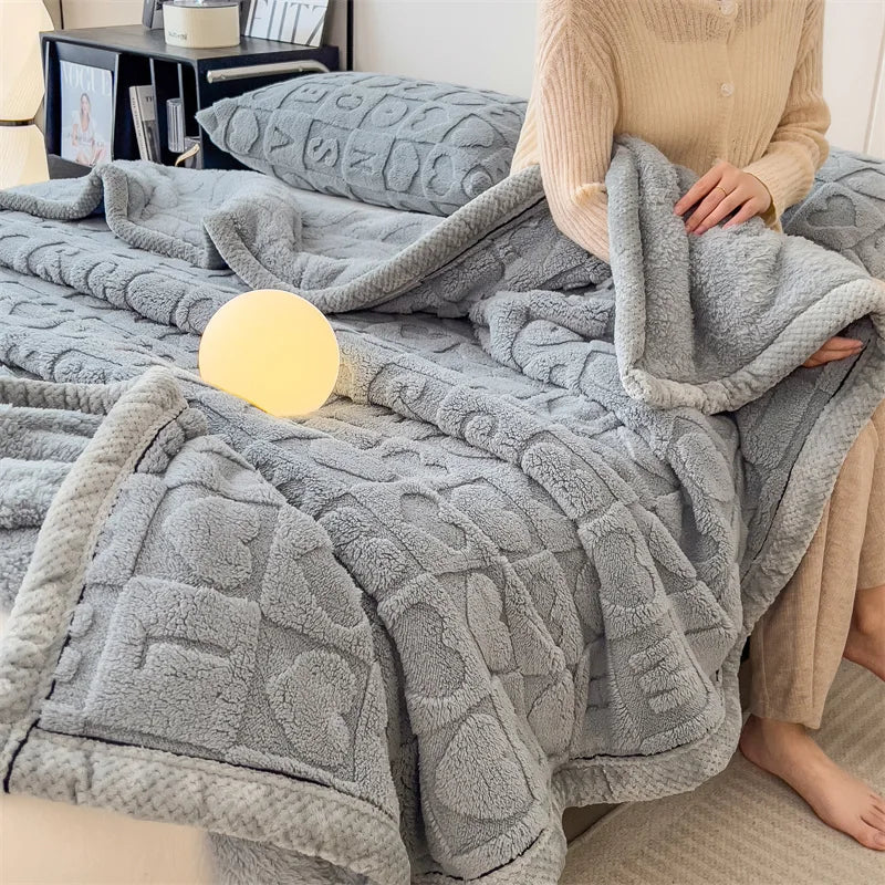 DecorBites™ Cozy Jacquard Taffeta & Flannel Nap Blanket - Warm, Thick Comforter for Bedroom