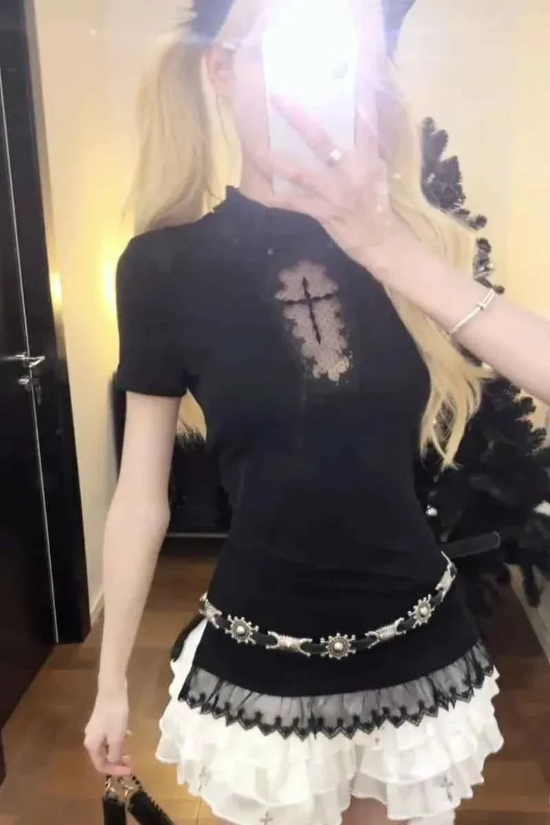 Hollow Out T-shirt Gothic Punk Alt Style