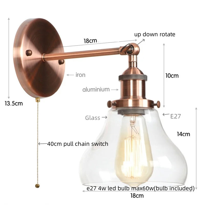 DecorBites™ Gold LED Wall Sconces Iron Loft Retro Home Bedroom Lamp