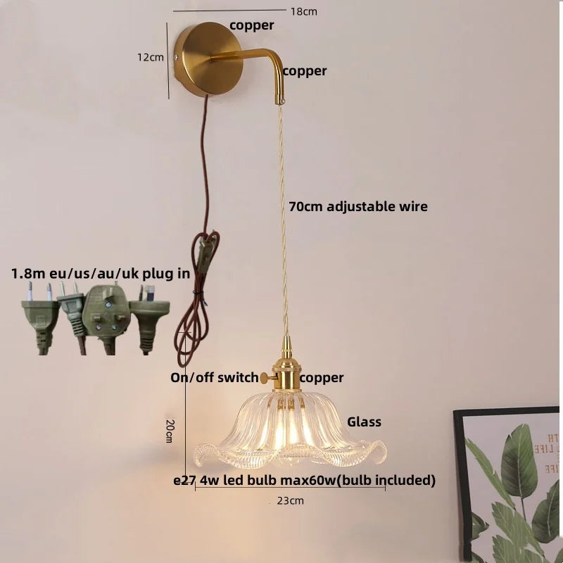 DecorBites™ Glass Copper LED Wall Sconce | Pull Chain Switch | Adjustable Bathroom Light