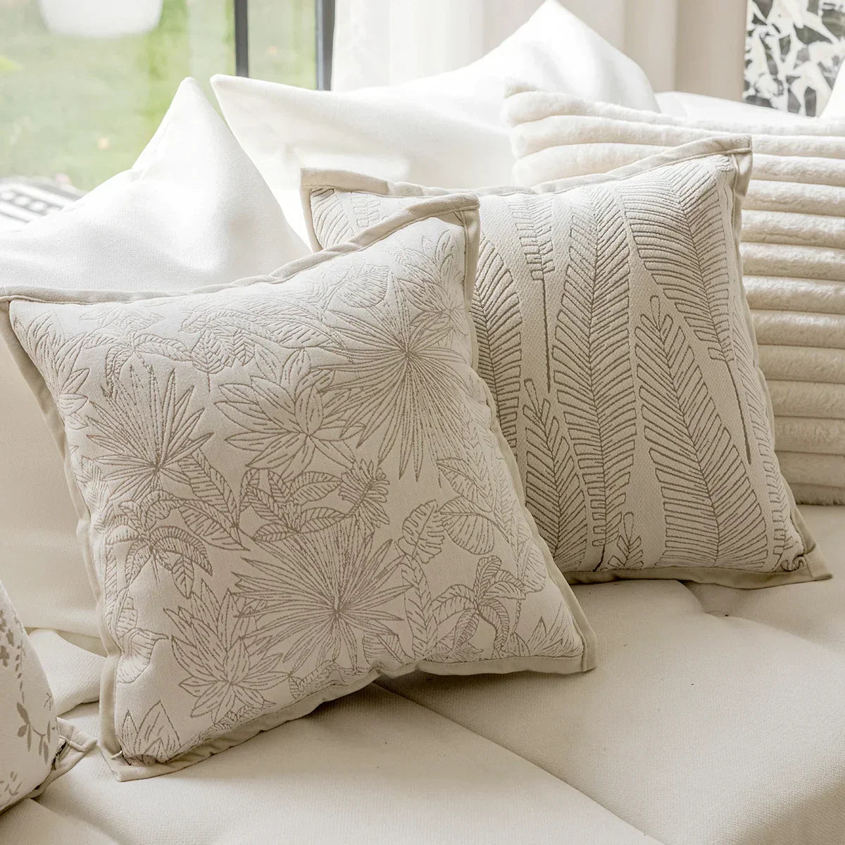 DecorBites™ French Cream Jacquard Pillow Covers 45*45 for Home Decor