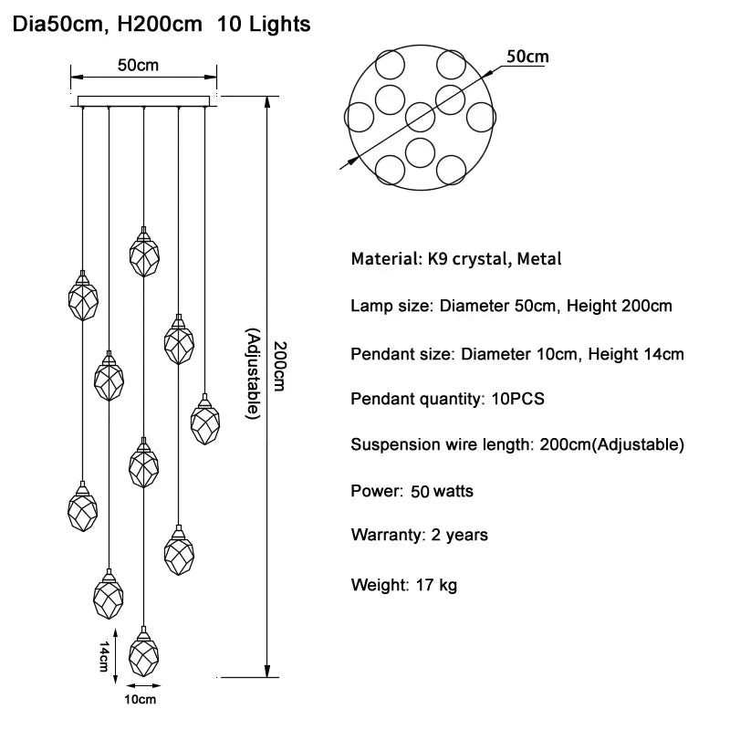 DecorBites™ Diamond Crystal Ball Chandelier LED Hanging Lamp Gold Fixture