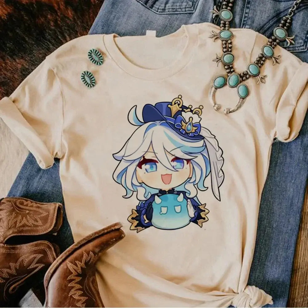Genshin Impact Furina T-Shirt Comic Y2k Anime Tee