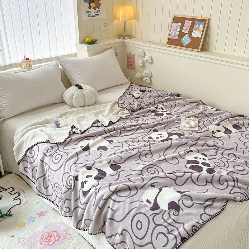 DecorBites™ Cozy Milk Velvet Blanket: Cute Pattern, Warm, Multi-Functional Sofa & Travel Shawl