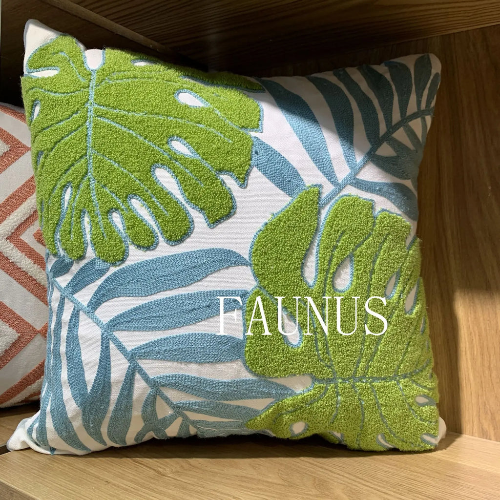 DecorBites™ Leaf Embroidered Cotton Cushion Cover Set - Home Decor Pillow Covers 45x45