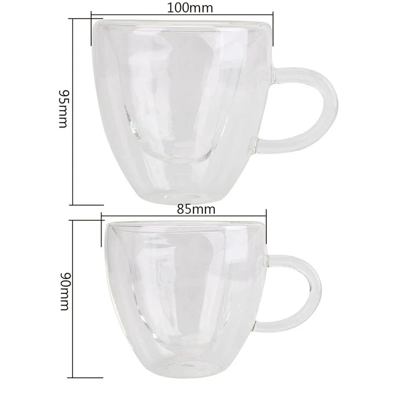 DecorBites™ Heart Glass Mug Set: Double Wall Couple Cups for Tea, Coffee, Beer - Gift Drinkware