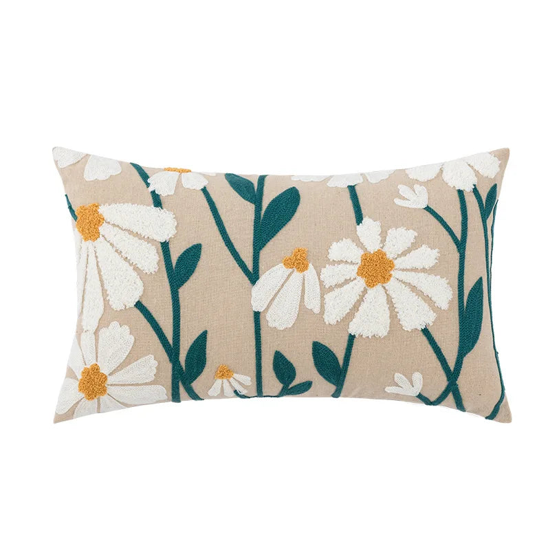 DecorBites™ Daisy Floral Geometric Embroidery Pillowcase, Soft Comfortable Home Decor Cover