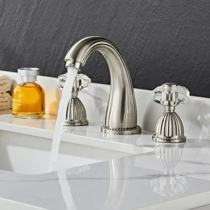 DecorBites™ Gold Crystal Handle Basin Faucet, 3 Hole Widespread Bathroom Sink Tap