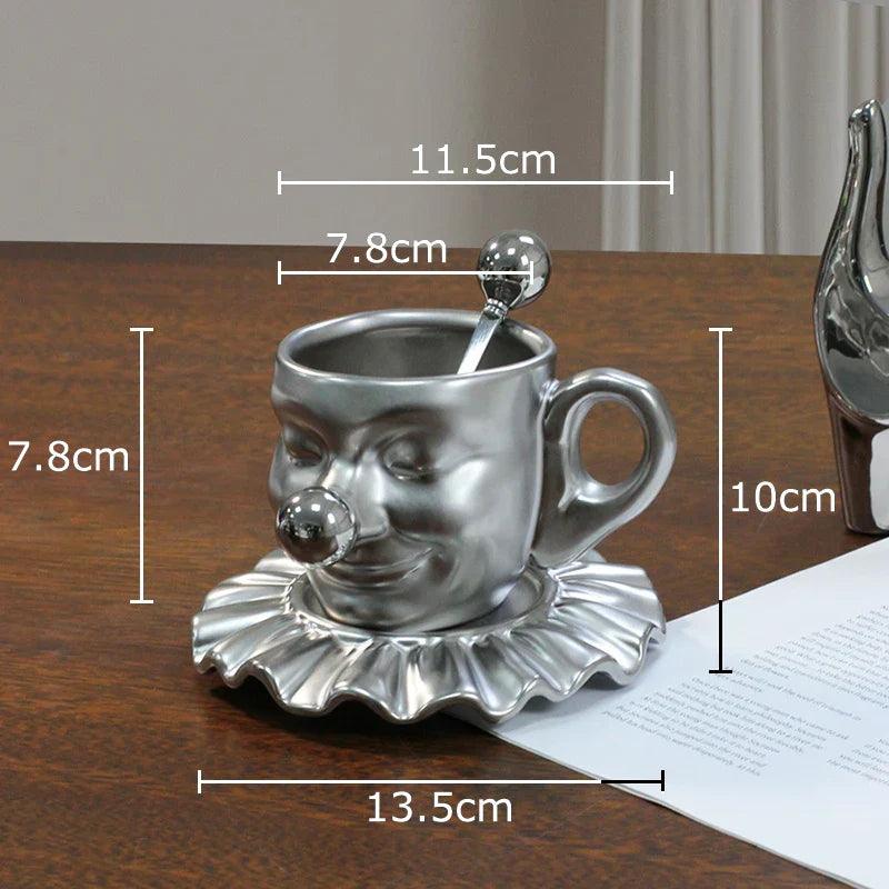 DecorBites™ Joker Head Cup & Saucer Porcelain Coffee Mug Set - Clown Character Tea Teacup