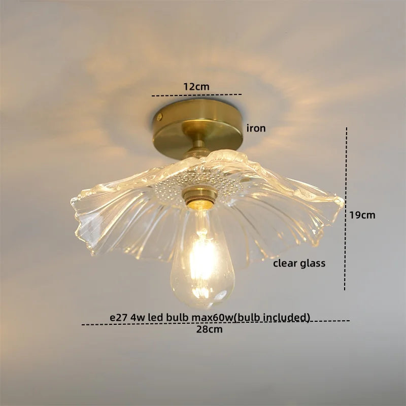 DecorBites™ Green Glass Copper Ceiling Light Fixture Balcony Kitchen Modern LED Lamp