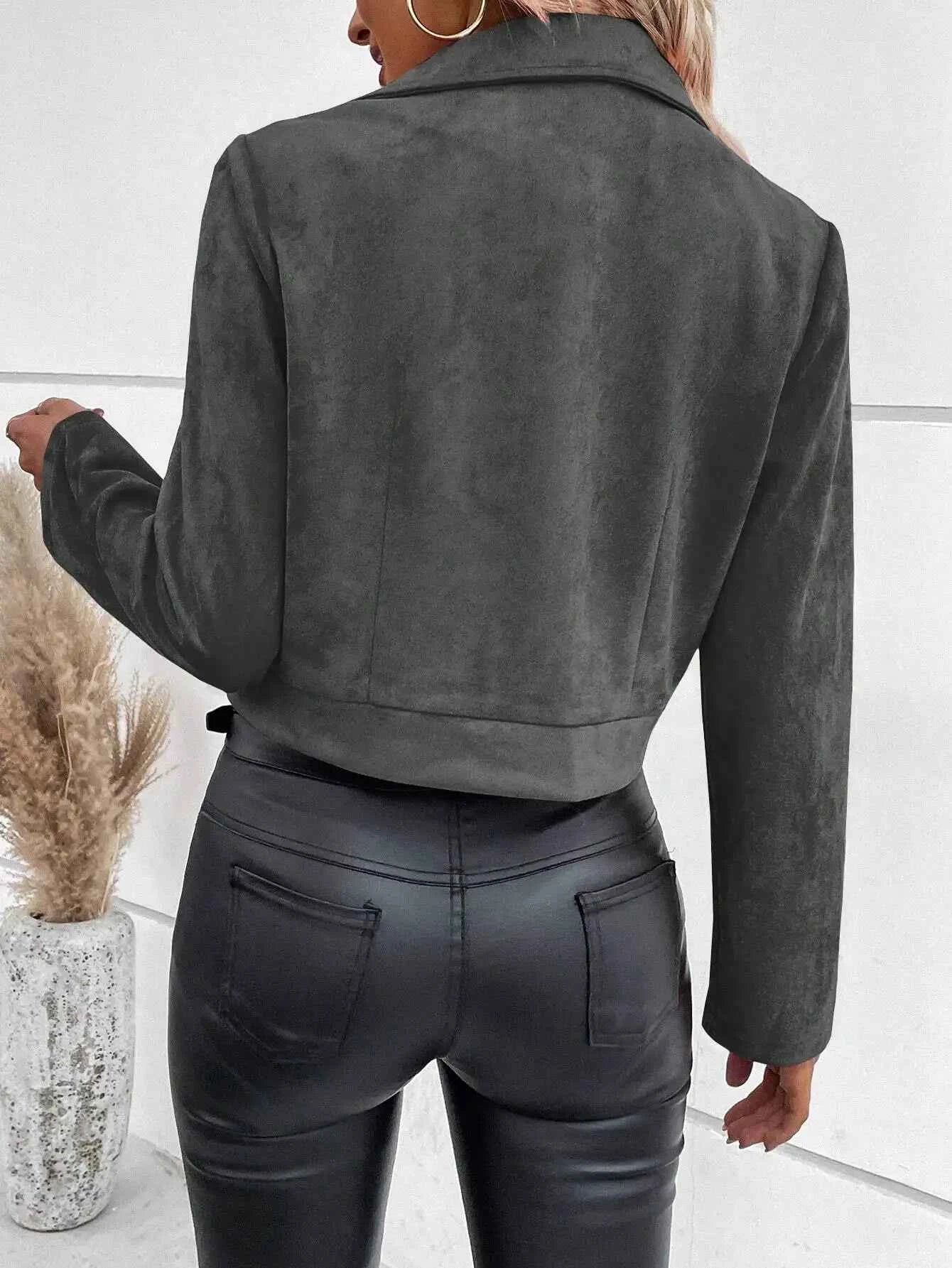 Faux Suede Women's Bomber Jacket Zipper