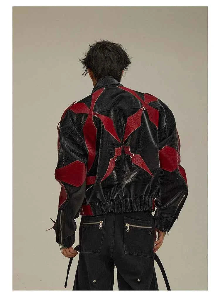 High Quality Crocodile Patchwork Pu Leather Coat Luxury Streetwear Men's Gothic Urban