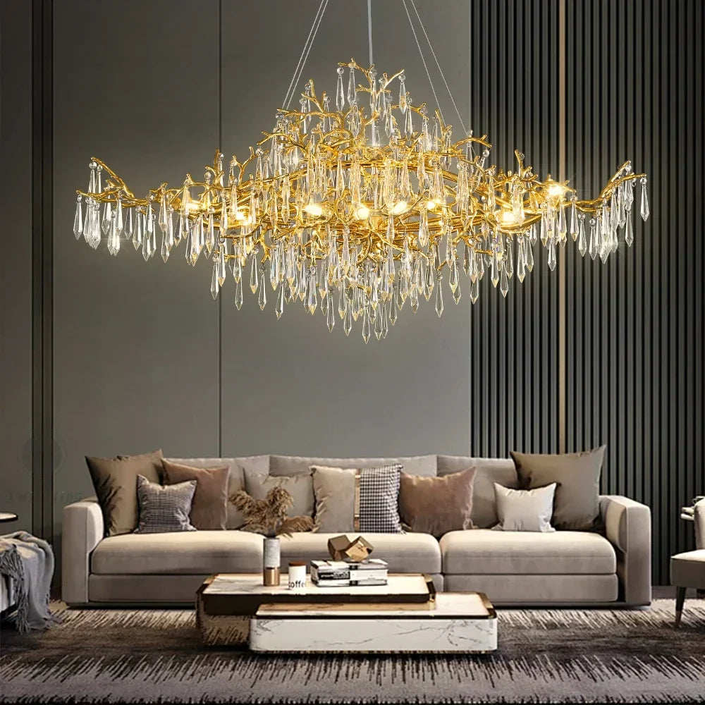 DecorBites™ Golden Crystal Chandelier - Modern Luxury Long Light for Kitchen, Dining, Living, Bedroom