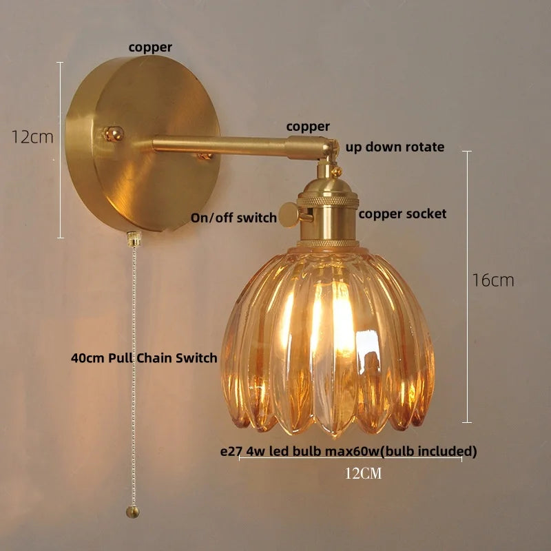 DecorBites™ Glass Copper Knob Switch LED Wall Sconce - Modern Nordic Design