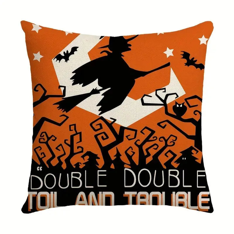 DecorBites™ Halloween Pillowcase Set - Festive Sofa Cushion Covers with Pumpkin Cat Witch Hat Print.