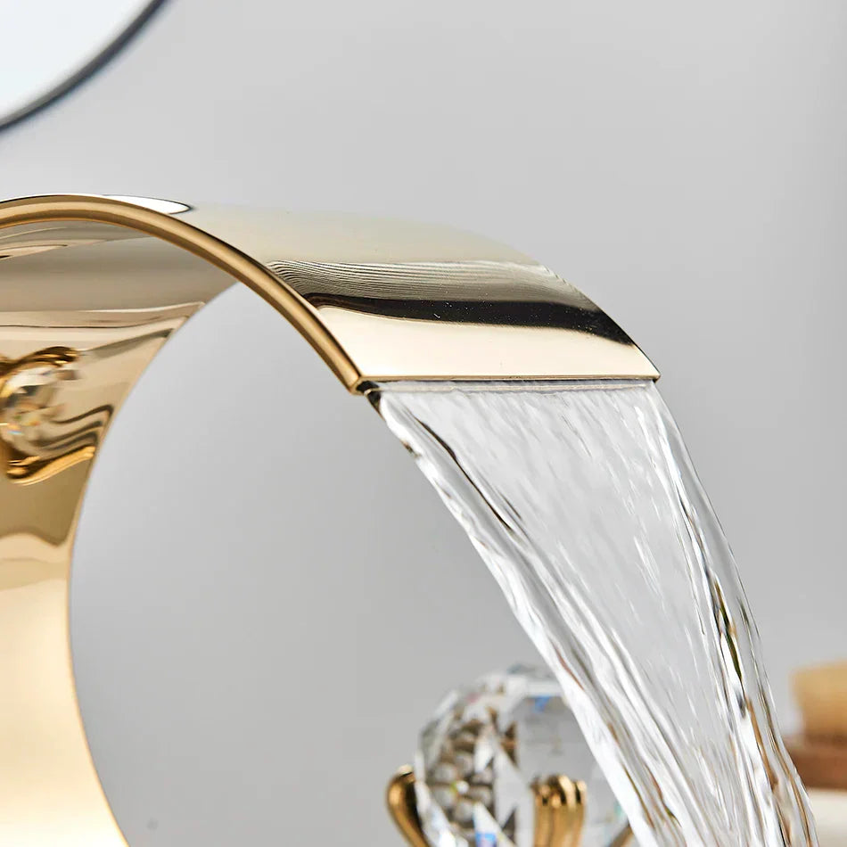 DecorBites™ Crystal Waterfall Basin Faucet with Wide Spout for Bath Sink - Hot and Cold