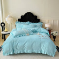 DecorBites™ French Embroidered Cotton Bed Skirt Set with Ruffled Edges
