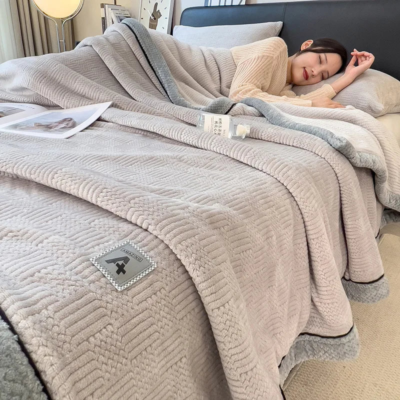 DecorBites™ Cozy Striped Knitted Velvet Blanket