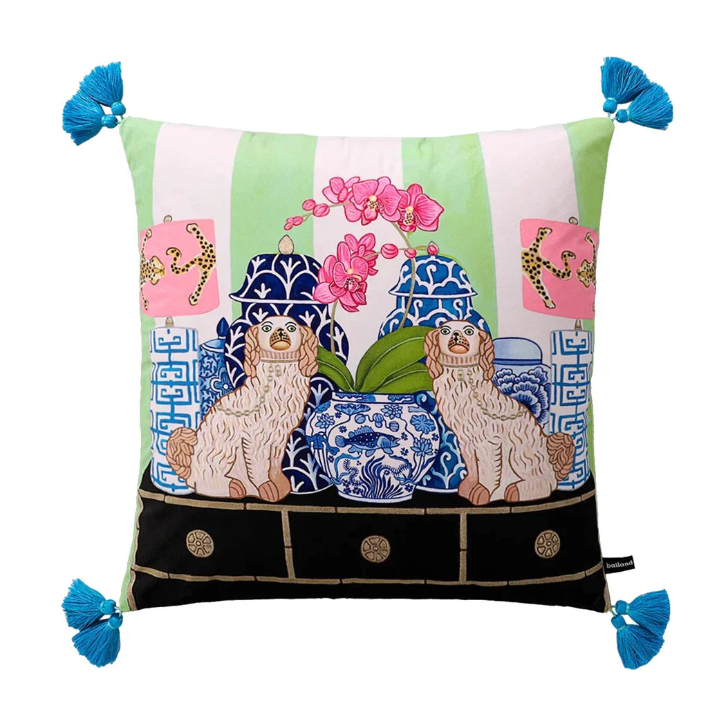 DecorBites™ Handmade Lumbar Pillow Case Lion Dog Floral Decorative Cover