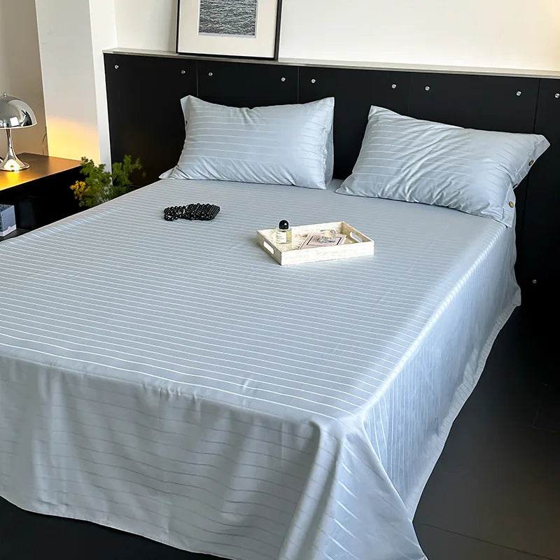 DecorBites™ Luxe Cotton Satin Stripe Bed Sheet Set with 2 Pillowcase