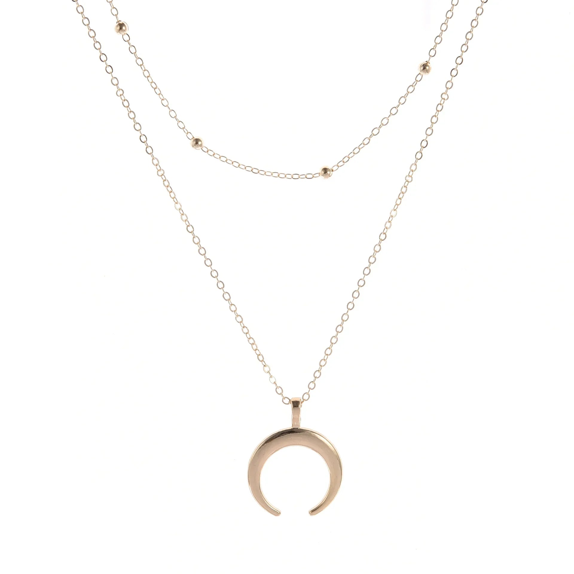 Fashion Gold Color Double Layer Moon Pendant Necklaces for Women Luxury Design Shiny Choker Necklace Jewelry Gift