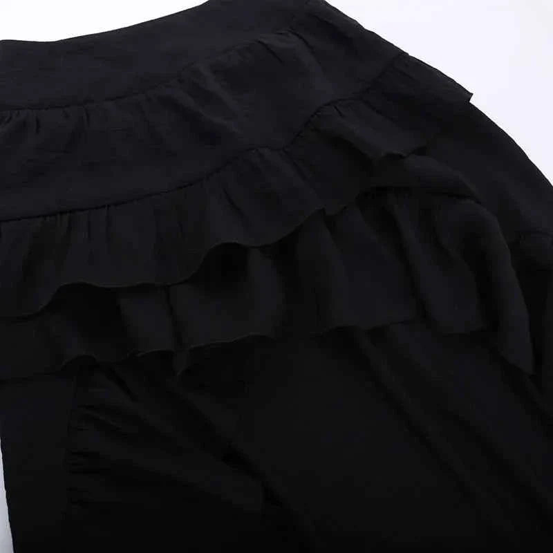 Goth Dark Kawaii Black Tiered Skirt 90S Retro Irregular Hem