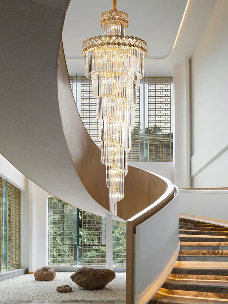 DecorBites™ Gold Stainless Steel Crystal Chandelier Staircase Lighting