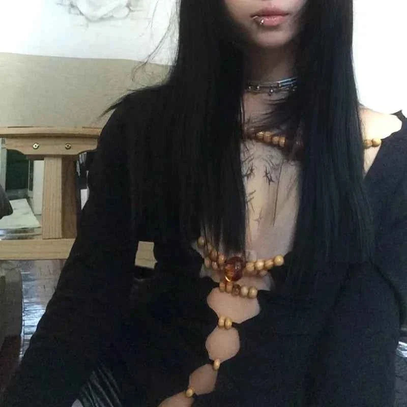 Y2k Hollow Out Beaded T-shirt