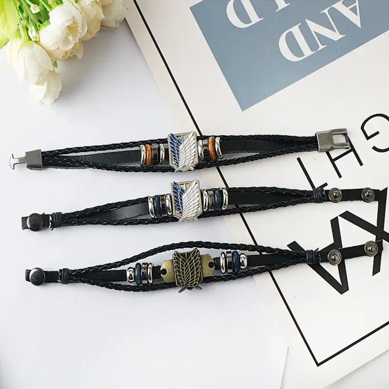 Anime Woven Cowhide Bracelet – Multilayer Buckle Gift