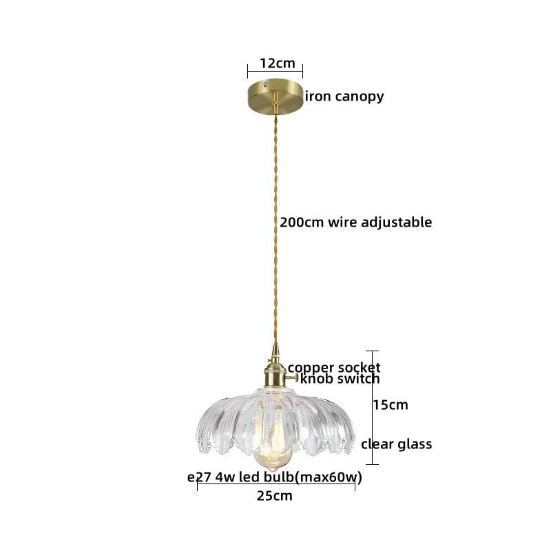 DecorBites™ Japanese Style LED Pendant Lamp Copper Glass Hanging Light Fixtures