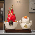 DecorBites™ Gilded Pitaya Cat Ceramic Feng Shui Ornament Landscaping Decoration