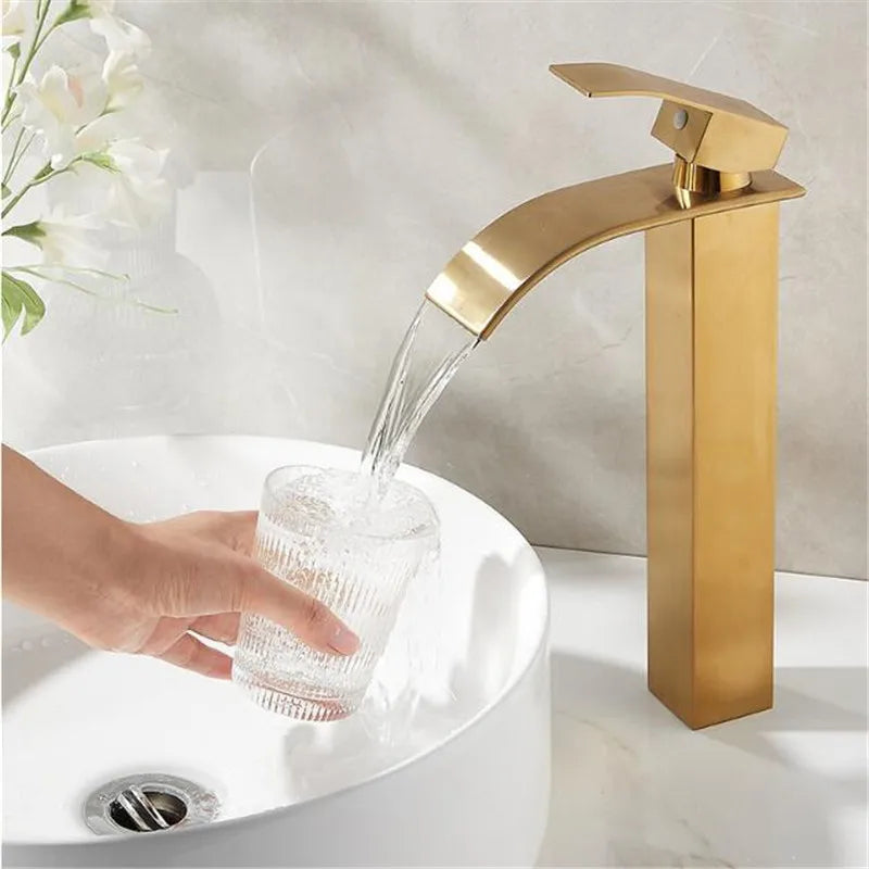 DecorBites™ Gold Bathroom Faucet: Brass Rose Gold Basin Waterfall Mixer Tap