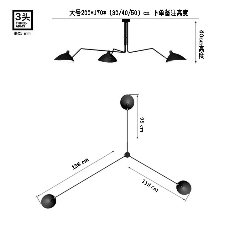 DecorBites™ Industrial Spider Serge Mouille Ceiling Lamp Black LED E27 Lighting