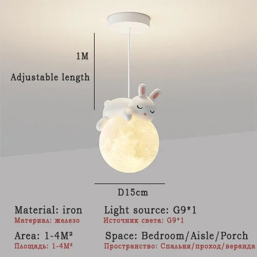 DecorBites™ Kids Room LED Chandeliers White Bear Bunny Pendant Light Glass Bedside Lamp