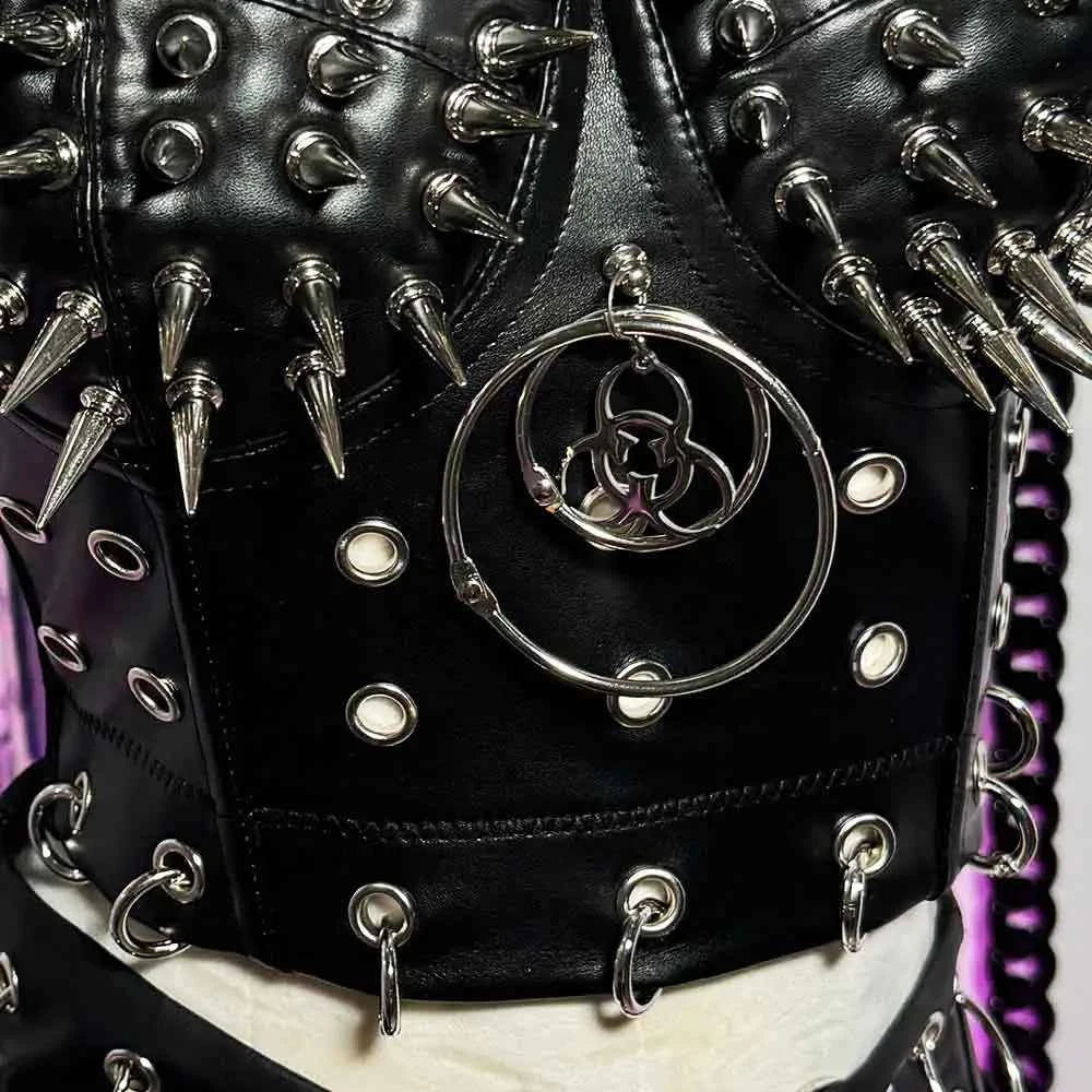 Goth Top with Spikes Grunge PU Leather Tank T-shirt