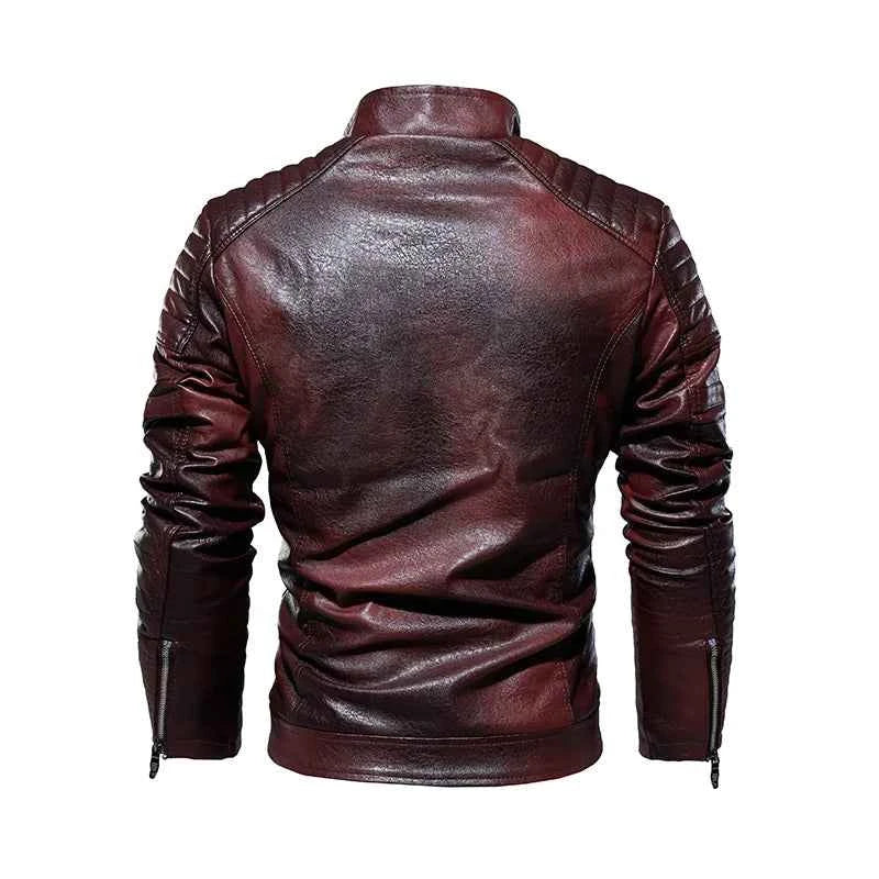 Leather Coat Men Winter Fleece Motorcycle Faux Leather  Removable Fur Collar