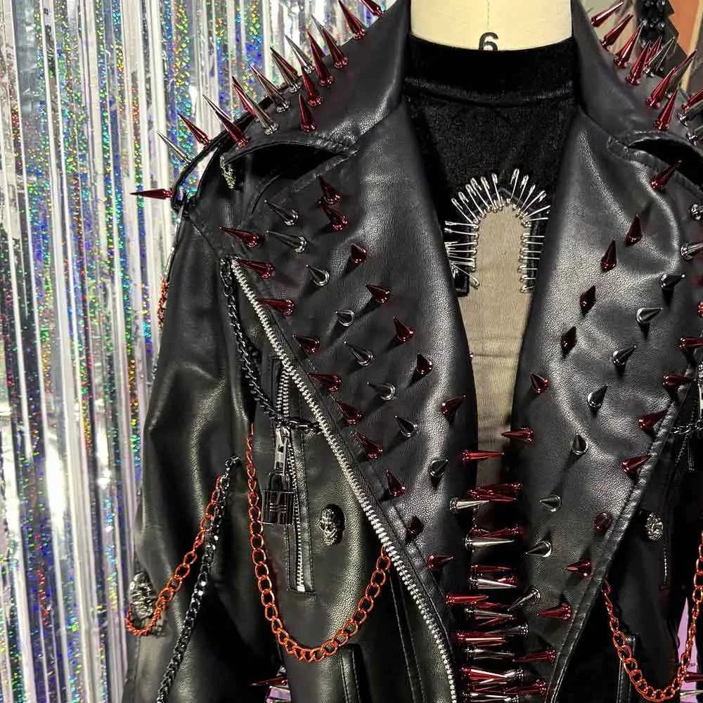 Women's PU Leather Skull Studded Jacket Vintage Hand Made Studded Rivet