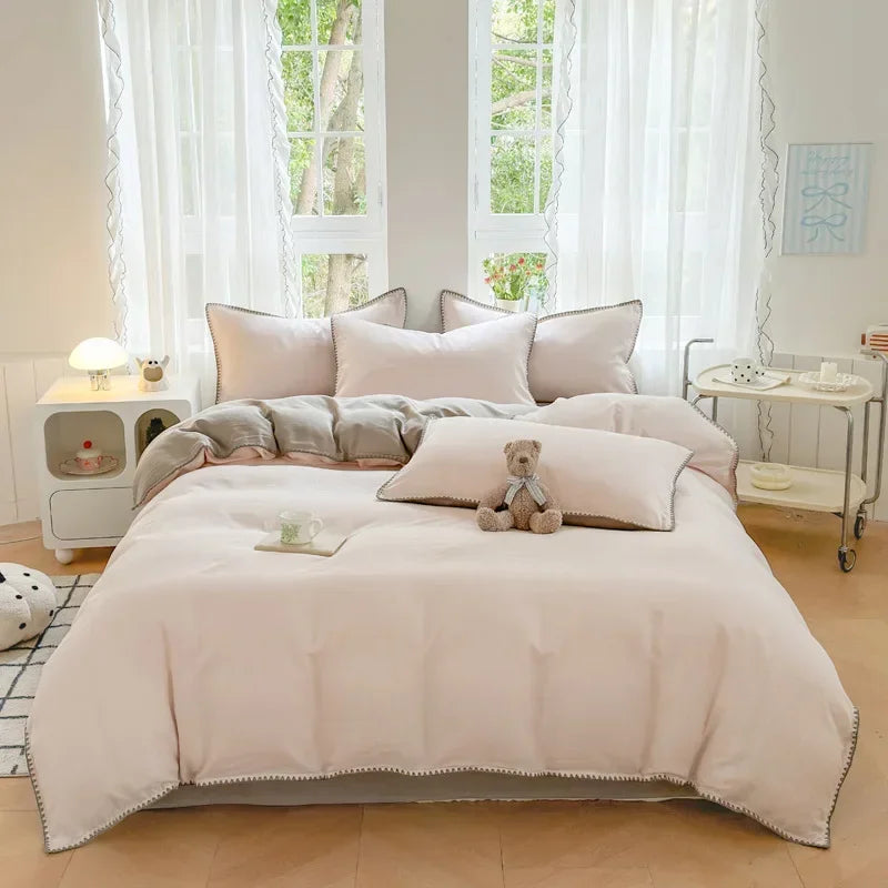 DecorBites™ Double-Layer Cotton Bedding Set - Soft, Skin-Friendly Solid Cover for Single Queen Bed