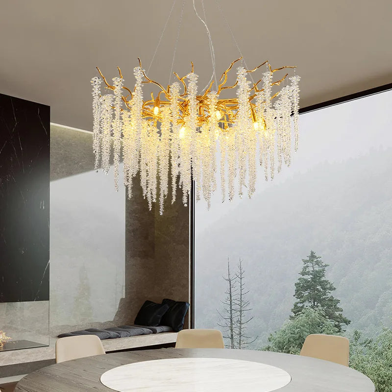 DecorBites™ Crystal Tassel Ceiling Chandelier for Luxe Living Room, Hall, and Restaurant Decor