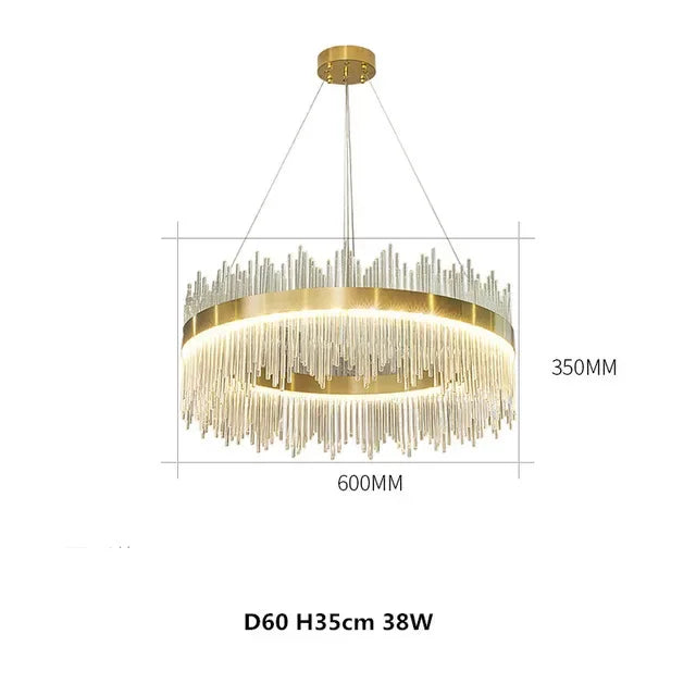 DecorBites™ Gold Crystal Chandelier: Dimmable Luxury Pendant Lamp for Bedroom, Living Room & Hotel