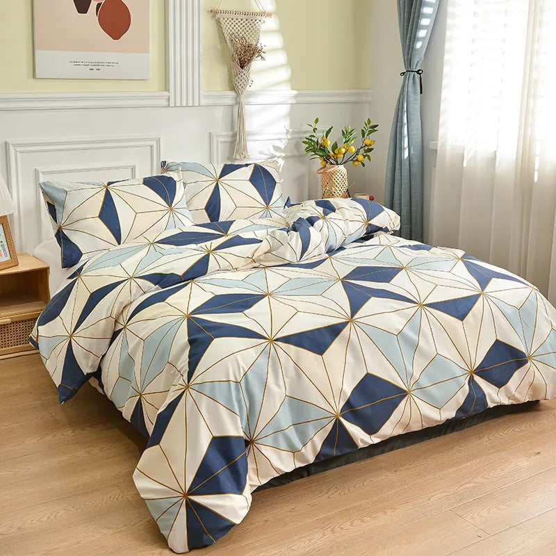 DecorBites™ Geometric Stripes Printed Bedding Set: Duvet Cover, Bed Sheets, Pillowcases