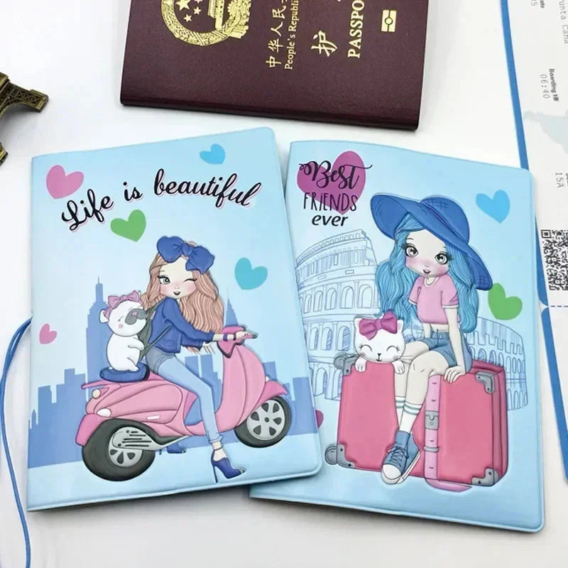 Travel Passport Holder Case Card ID Holders Wallet Bags Passport Cover Cartoon Women PU Leather