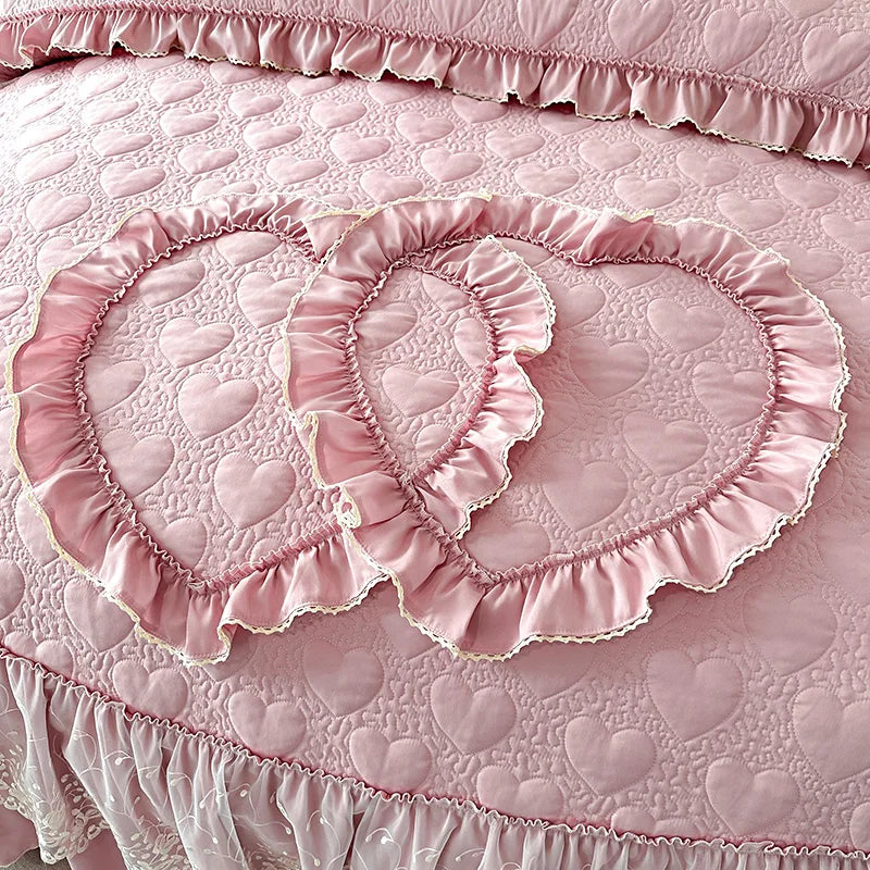 DecorBites™ Korean Princess Style Bedding Set with Lace Ruffles and Love Theme