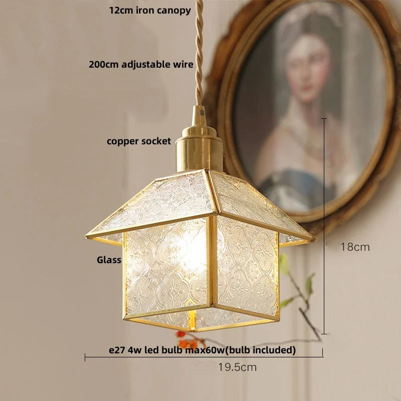 DecorBites™ Cube Glass LED Pendant Light: Modern Copper Hanging Lamp for Bedroom, Restaurant, Hallway