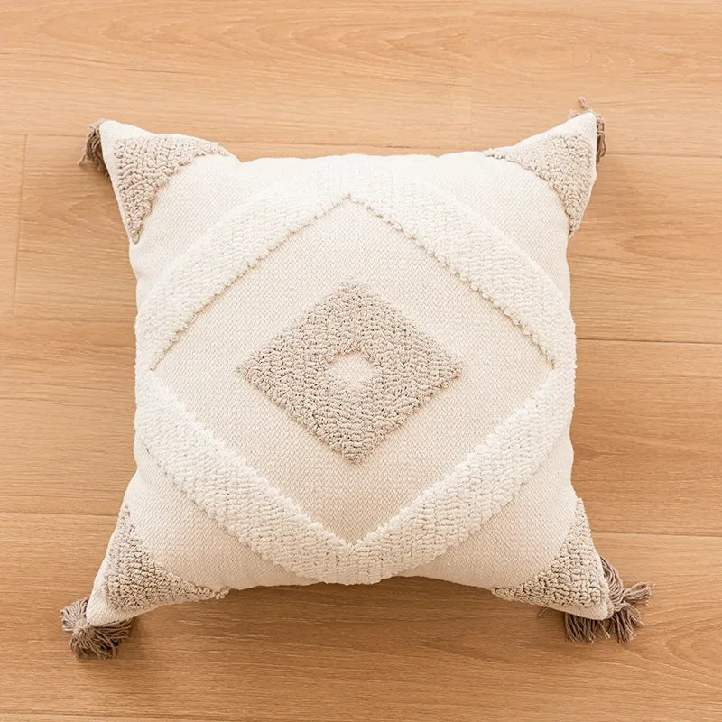 DecorBites™ Geometric Tufted Beige Gray Cushion Cover Nordic Style for Modern Decor