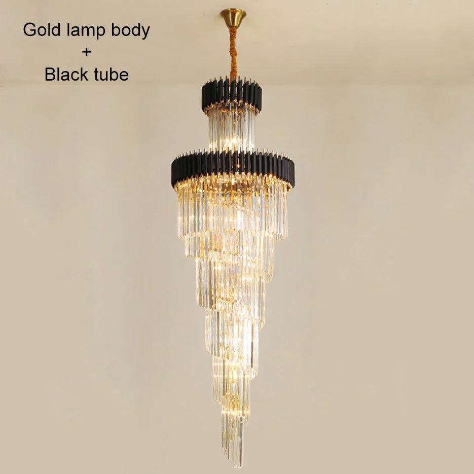 DecorBites™ Crystal LED Chandeliers: Luxury Multi-layer Staircase Lighting, Black Stainless Steel
