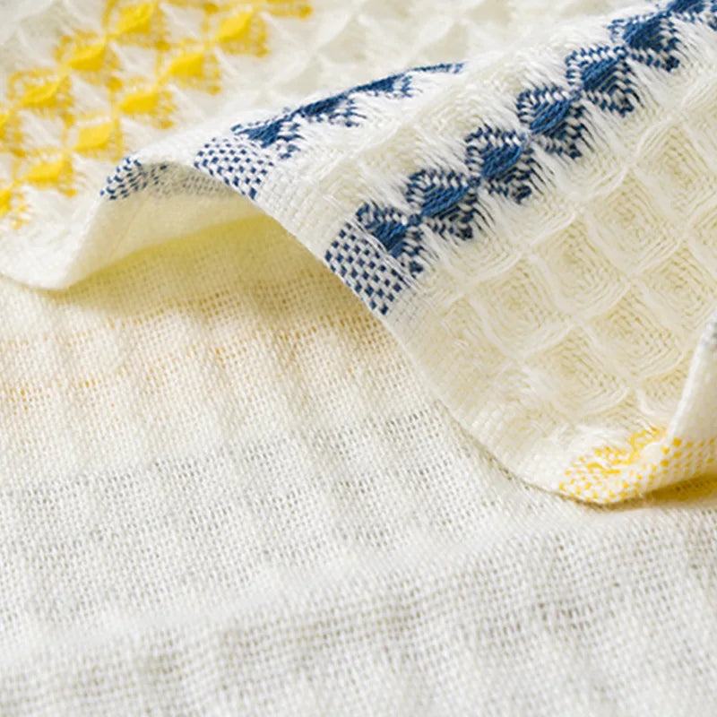 DecorBites™ Cotton Bath Towel - Soft Absorbent Honeycomb Stripe Design, 70x140cm