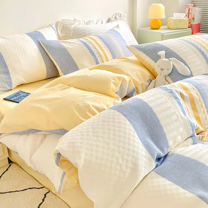 DecorBites™ Cotton Jacquard Bedding Set - Single Double Queen King Size Bedclothes