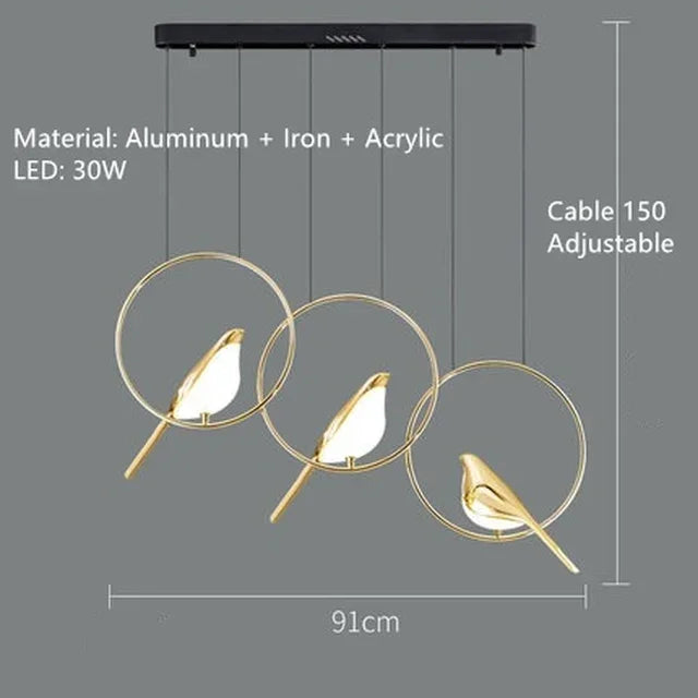 DecorBites™ Gold Magpie Bird LED Ceiling Chandelier for Dining Room Decor