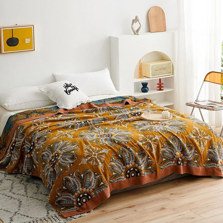 DecorBites™ Geometric Cotton Gauze Summer Blanket – Stylish Home Textile for Adults